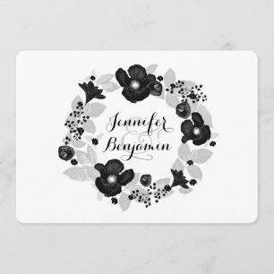 black flowers elegant vintage wedding invitation