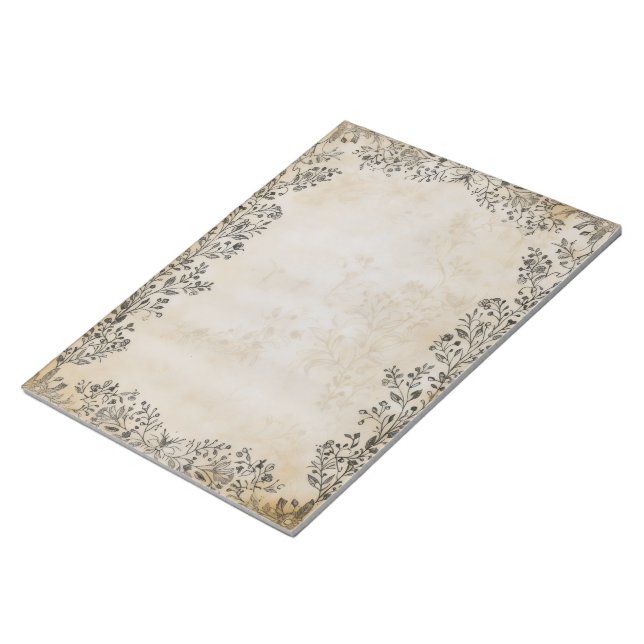 Black Flowers Frame Old Paper Notepad (Angled)