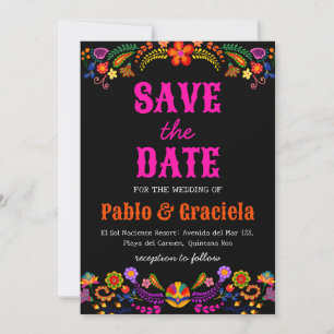 black flowers mexican save the date invitation