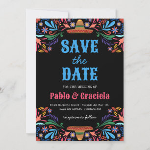 black flowers mexican save the date invitation