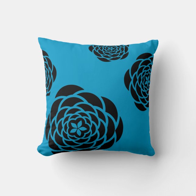 Black Flowers on Background Colour of Your Choice Cushion (Front)