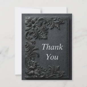 Black Flowers on Black Paper Thank You Card