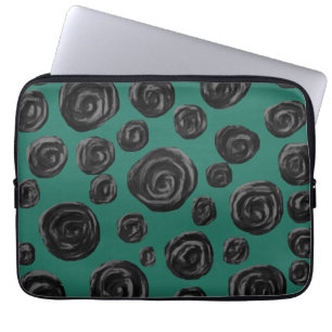 Black flowers on jade green. laptop sleeve