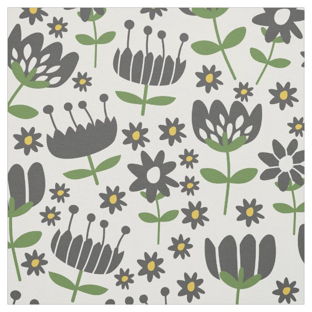 Black Flowers Pattern Fabric (Swatch)