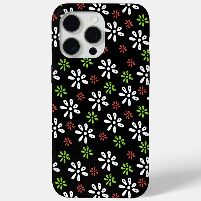 Black Flowers Pattern iPhone 15 Pro Max Case (Back)