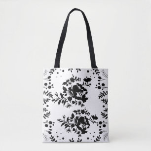 Black flowers tote bag