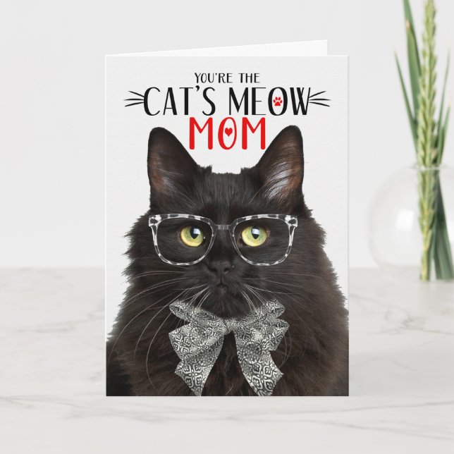 Black Fluffy Cat for Pet Mum on Mother's Day Holiday Card (Front)