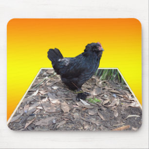 Black Fluffy Rooster Dimensional Art, Mouse Mat