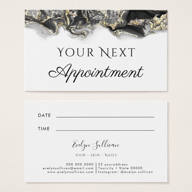 black fluid marbling design Appointment Card (Front & Back)
