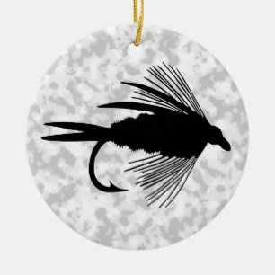 Black fly fishing lure ceramic tree decoration