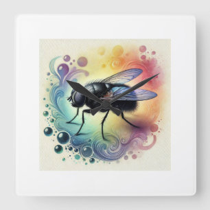 Black Fly in Nature 260824AREF123 - Watercolor Square Wall Clock