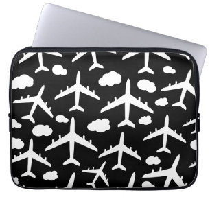 Black flying aeroplanes aircraft pattern design laptop sleeve