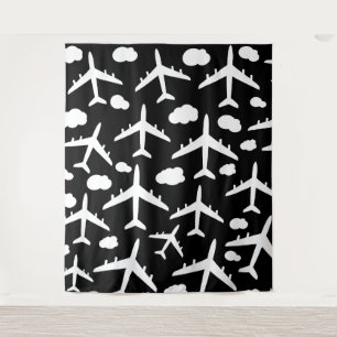Black flying aircraft aeroplanes pattern design  tapestry