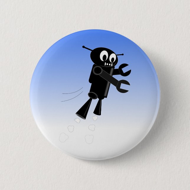 Black Flying Robot Blue Sky Background 6 Cm Round Badge (Front)