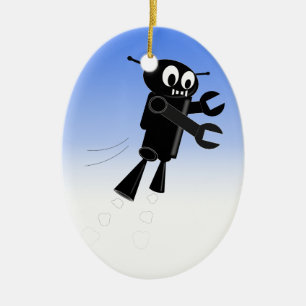 Black Flying Robot Blue Sky Background Ceramic Tree Decoration
