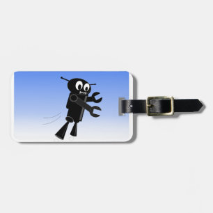 Black Flying Robot Blue Sky Background Luggage Tag