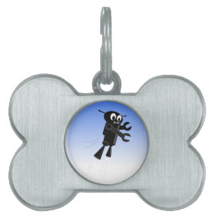 Black Flying Robot Blue Sky Background Pet Tag