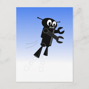 Black Flying Robot Blue Sky Background Postcard