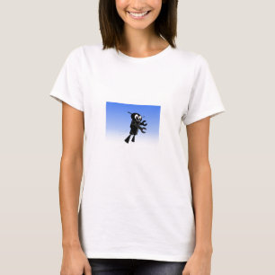 Black Flying Robot Blue Sky Background T-Shirt