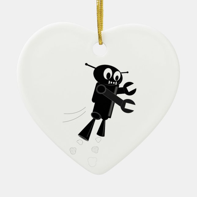 Black Flying Robot Ceramic Tree Decoration (Front)
