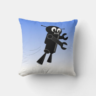 Black Flying Robot Cushion