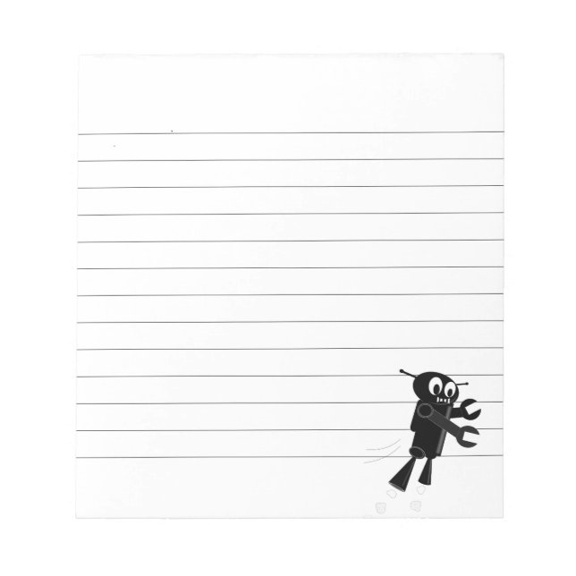 Black Flying Robot Custom Lined Notepad (Front)