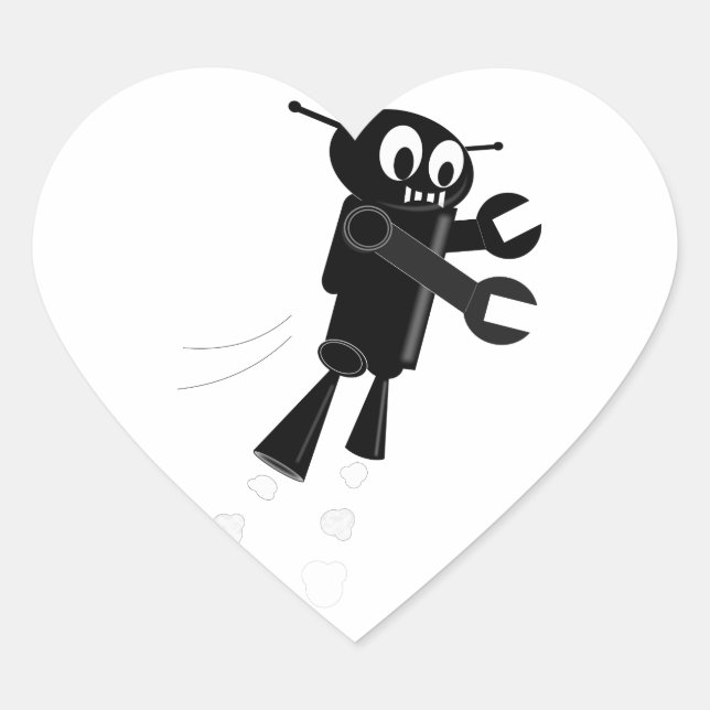 Black Flying Robot Heart Sticker (Front)
