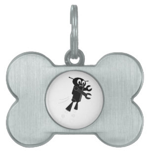 Black Flying Robot Pet Name Tag