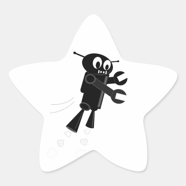Black Flying Robot Star Sticker (Front)