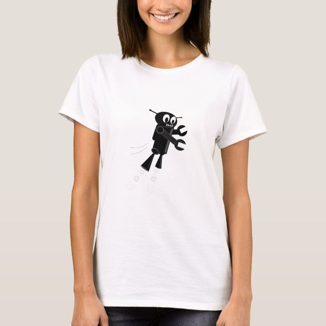 Black Flying Robot T-Shirt (Front)