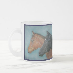 black foal chestnut colt horses equine art frosted glass coffee mug