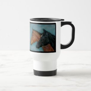 black foal chestnut colt horses portrait equine travel mug