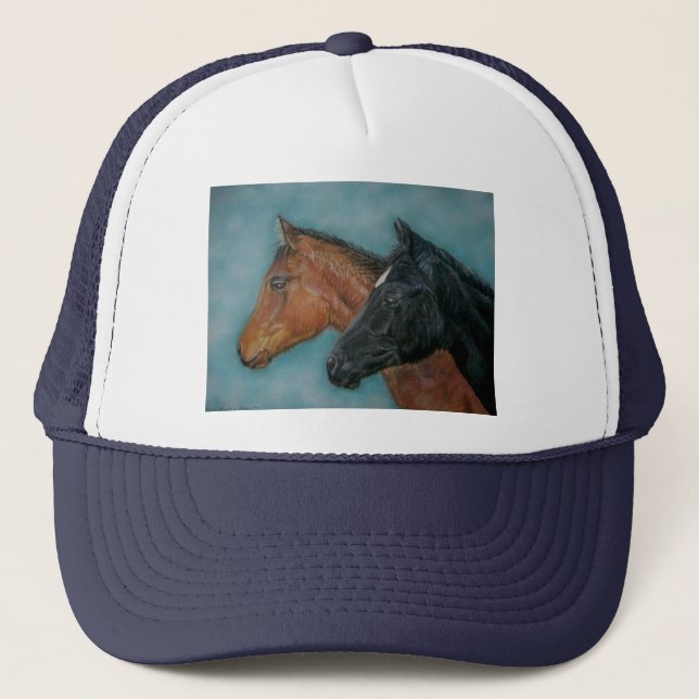 black foal chestnut foal baby horses trucker hat (Front)