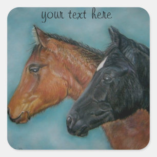 black foal & chestnut foal picture of baby horsess square sticker