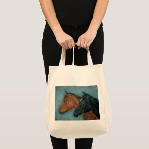 black foal chestnut foal two baby horses tote bag
