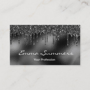 Black Foil Glitter Drips Metal Customise Elegant Business Card