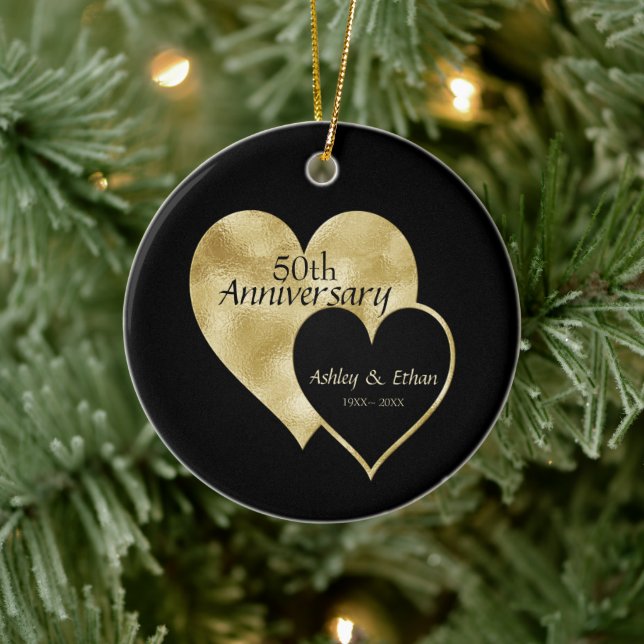 Black & Foil Gold Hearts Ceramic Tree Decoration (Tree)