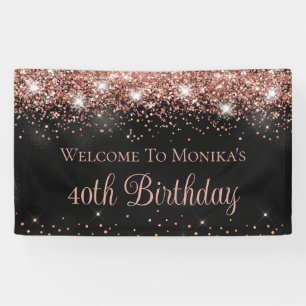 Black Foil Rose Gold Glitter 40th Birthday Welcome Banner
