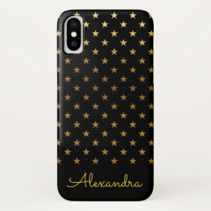 Black Foil Stars Pattern and Custom Name iPhone X Case