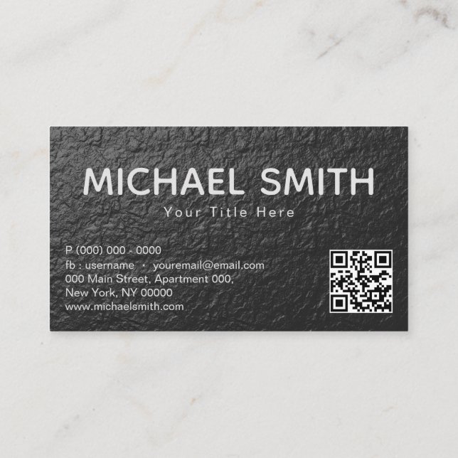 Black Foil Texture Qr Code Business Card (Back)