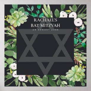 BLACK FOLIAGE FRAME STAR BAR BAT MITZVAH SIGN IN