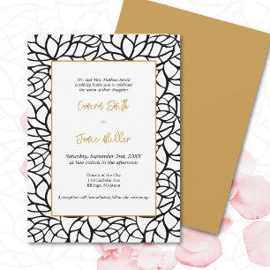 Black Foliage Outline Aztec Gold Accents Wedding Invitation
