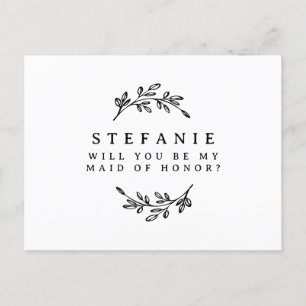 Black Foliage Wreath Will You Be My Maid of Honour Postcard