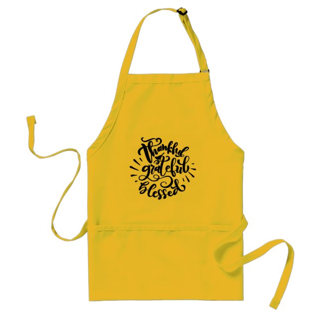 Black Font Thankful Grateful Blessed Adult Apron (Front)