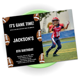 Black Football Birthday Invitations with photo