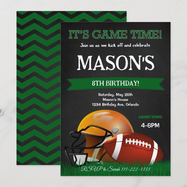 Black Football Birthday Invite (Front/Back)