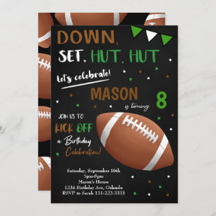 Black Football Boys Birthday Invitation