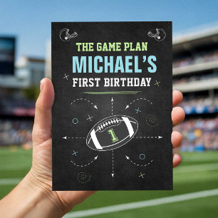 Black Football Game Sports First Birthday Party Invitation