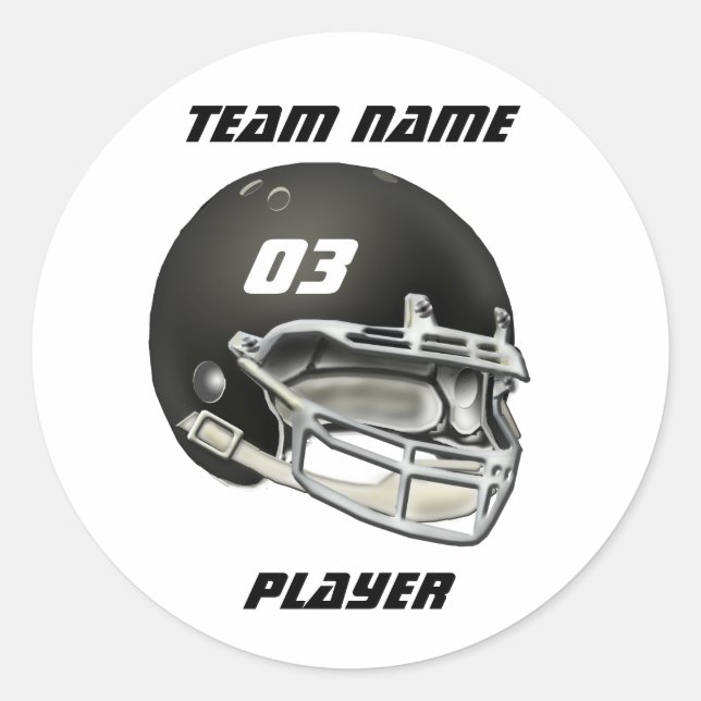 Black Football Helmet Classic Round Sticker (Front)