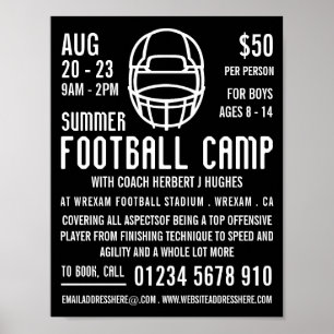 Black Football Helmet, Football Camp Advertising Poster